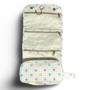 Blush Crush Floral Gingham Hanging Travel Accessory Folding Toiletries Case